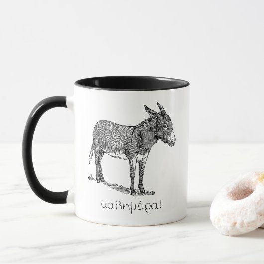 Cute Donkey & "Kalimera" (goedemorgen) in het Grie Mok (Met donut)