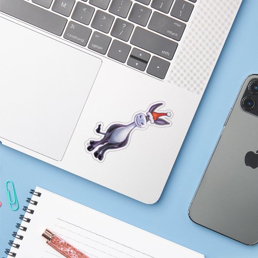 Cute Donkey Kerstmis Sticker (Laptop met iPhone)
