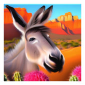 Cute Donkey met bloeiende cactus Foto Afdruk (Voorkant)