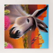 Cute Donkey met bloeiende cactus Legpuzzel (Horizontaal)