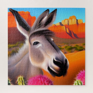 Cute Donkey met bloeiende cactus Legpuzzel