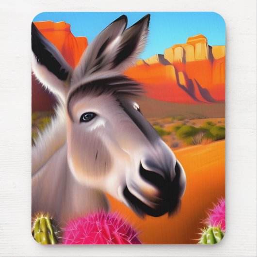Cute Donkey met bloeiende cactus Muismat (Voorkant)
