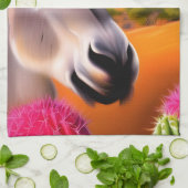 Cute Donkey met bloeiende cactus Theedoek (Gevouwen)