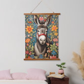 Cute Donkey On Colorful Floral Background Hangend Wandkleed (Slaapkamer)