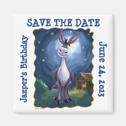 Cute Donkey Party Center Save the Date Fridge Magn Magneet (Voorkant)