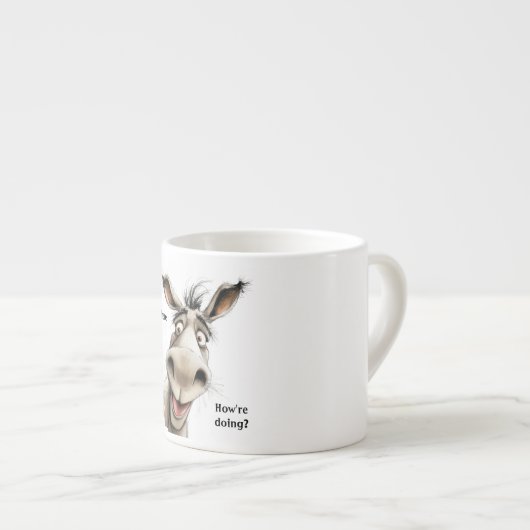 Cute Donkey saying Hi there, how're you doing.  Espresso Kop (Voorkant rechts)