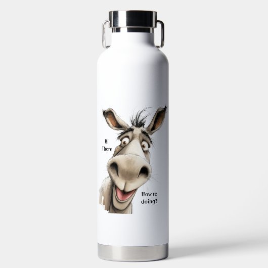 Cute Donkey saying Hi there, how're you doing.  Waterfles (Voorkant)