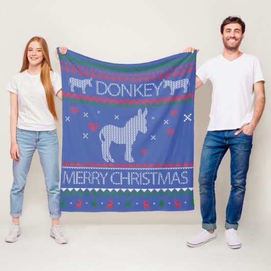 Cute Donkey Ugly Sweater Christmas Holiday Winter Fleece Deken (In situ)