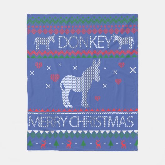 Cute Donkey Ugly Sweater Christmas Holiday Winter Fleece Deken (Voorkant)