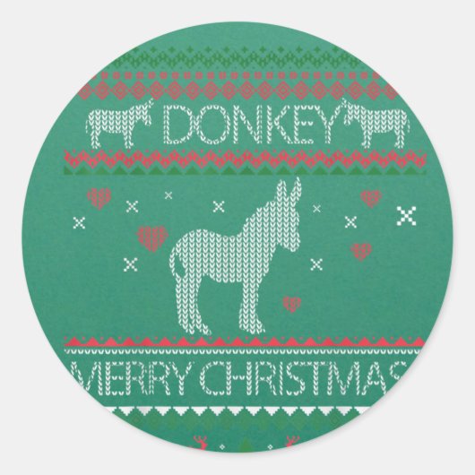 Cute Donkey Ugly Sweater Christmas Holiday Winter Ronde Sticker (Voorkant)