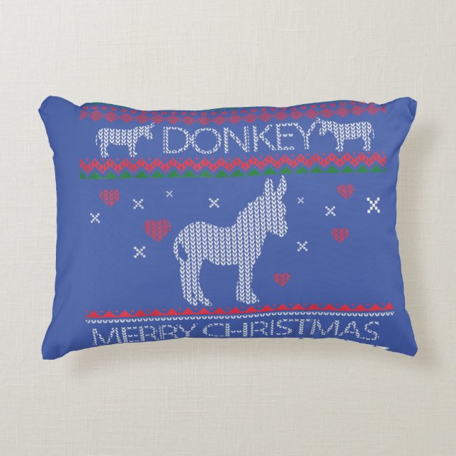 Cute Donkey Ugly Sweater Kerstfeestdag Winter Accent Kussen (Voorkant)