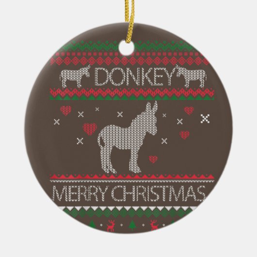 Cute Donkey Ugly Sweater Kerstfeestdag Winter Keramisch Ornament (Voorkant)