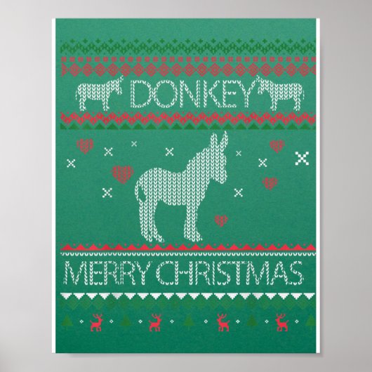 Cute Donkey Ugly Sweater Kerstfeestdag Winter Poster (Voorkant)