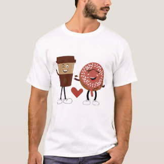 Cute Donut and Coffee Couple Valentine Design T-shirt