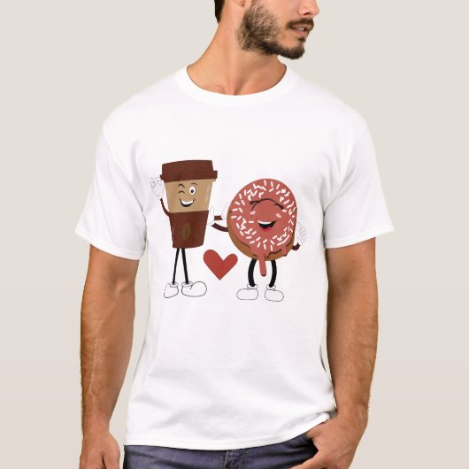 Cute Donut and Coffee Couple Valentine Design T-shirt (Voorkant)
