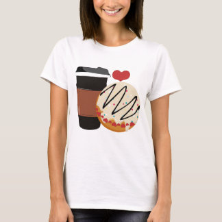 Cute Donut and Coffee Couple Valentine Design T-shirt