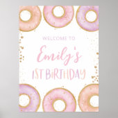 Cute Donut Birthday Party Welcome Sign 1st Poster (Voorkant)