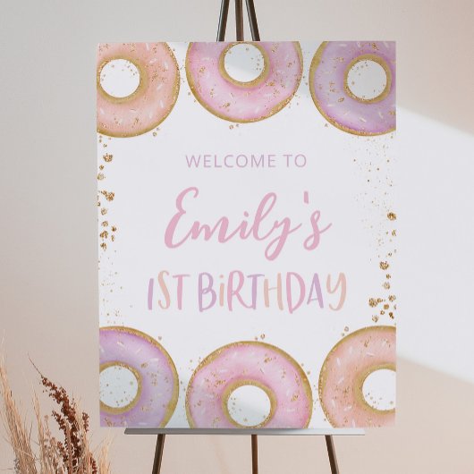 Cute Donut Birthday Party Welcome Sign 1st Poster