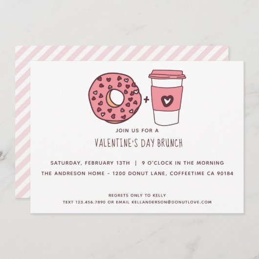 Cute Donut & Coffee Valentijnsdag Brunch Kaart (Voorkant / Achterkant)