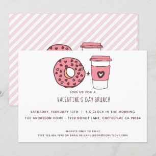 Cute Donut & Coffee Valentijnsdag Brunch Kaart