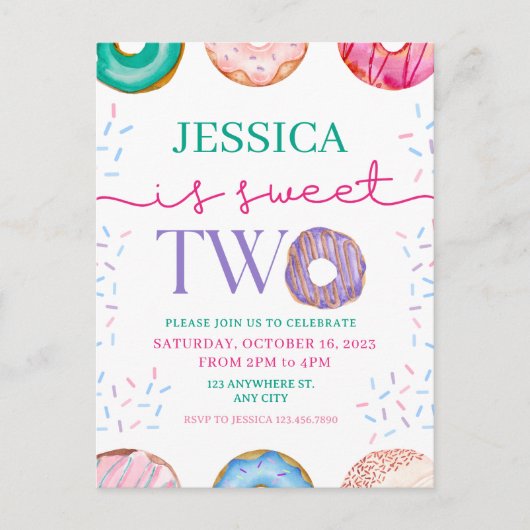 Cute Donut Feestje Zoete tweede 2e verjaardag Briefkaart (Voorkant)
