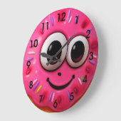 Cute Donut Gezicht Kinderen Design Grote Klok (Hoek)