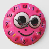 Cute Donut Gezicht Kinderen Design Grote Klok (Voorkant)