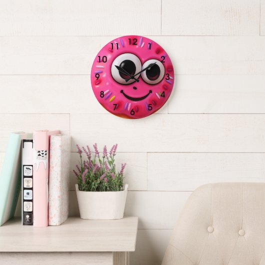 Cute Donut Gezicht Kinderen Design Grote Klok (Leeskamer)