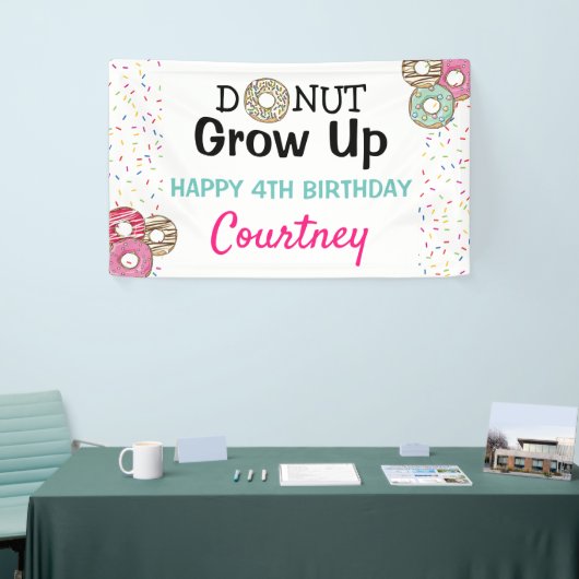 Cute Donut Groeit kinderen Birthday Party Spandoek (Beurs)