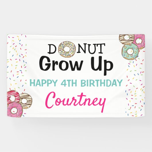 Cute Donut Groeit kinderen Birthday Party Spandoek (Horizontaal)