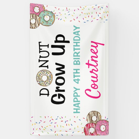 Cute Donut Groeit kinderen Birthday Party Spandoek (Verticaal)