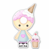 Cute Donut kawaii girl met cupcake Sticker (Voorkant)
