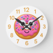 Cute Donut Kids Clock – Googly Eyes Fun Ronde Klok (Voorkant)
