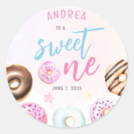 Cute Donut Sweet One Blue en Pink First Birthday Ronde Sticker