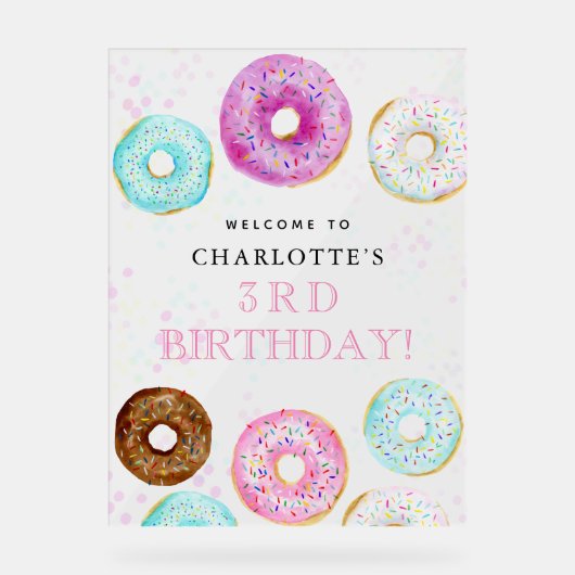 Cute Donut Themed Birthday Party Welcome Acryl Bord (Voorkant)