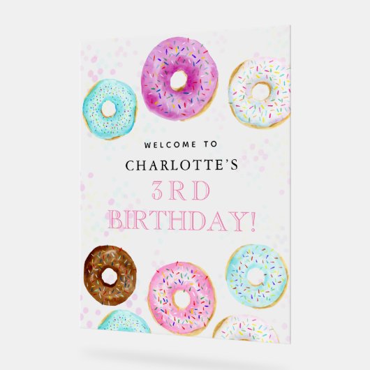Cute Donut Themed Birthday Party Welcome Acryl Bord (Hoek)