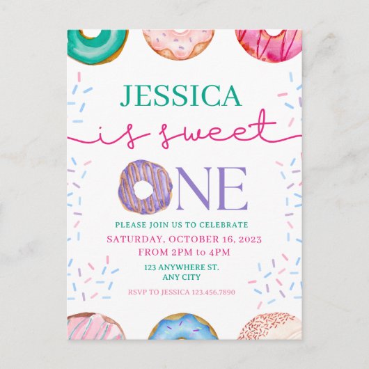 Cute Donut Verjaardagsfeestje 1e verjaardag Briefkaart (Voorkant)