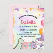 Cute Donuts Dino Eenhoorn Verjaardag Regenboog Fee Briefkaart (Voorkant / Achterkant)