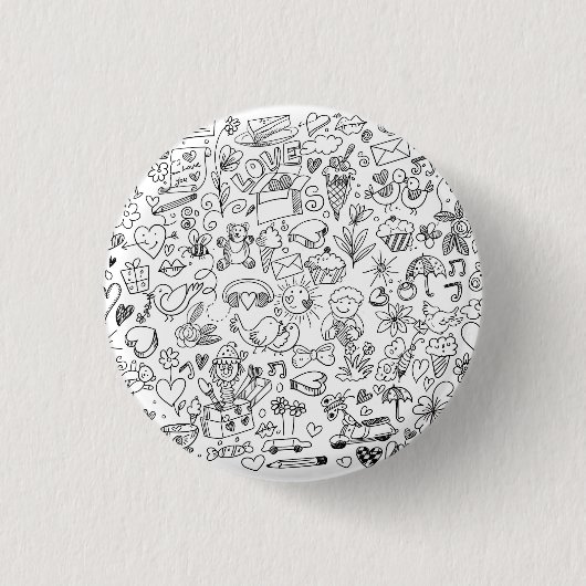Cute Doodle Black & White Ronde Button 3,2 Cm (Voorkant)