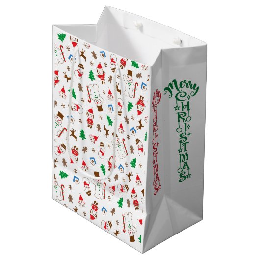 Cute Doodle Character Christmas Gift Bag Medium Cadeauzakje (Voorkant Gekanteld)