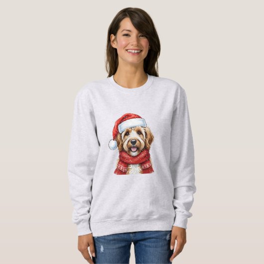 Cute Doodle Dog Christmas Santa Hat & Scarf Trui (Voorkant volledig)