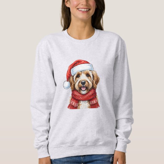 Cute Doodle Dog Christmas Santa Hat & Scarf Trui (Voorkant)
