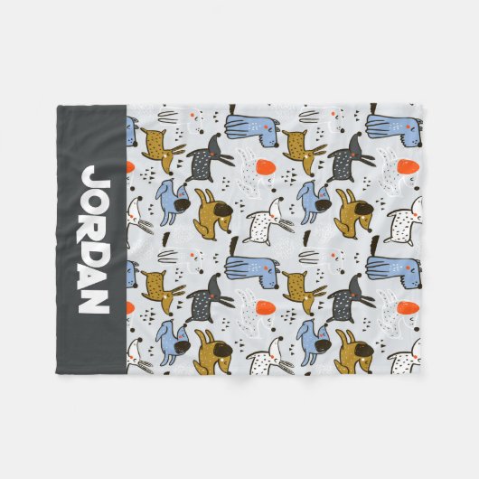 Cute Doodle Dog Patroon Fleece Deken (Voorkant (Horizontaal))