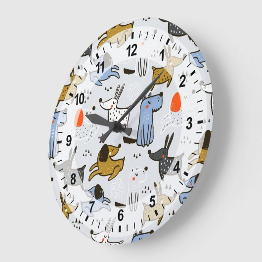 Cute Doodle Dog Patroon Grote Klok (Hoek)