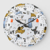 Cute Doodle Dog Patroon Grote Klok (Voorkant)
