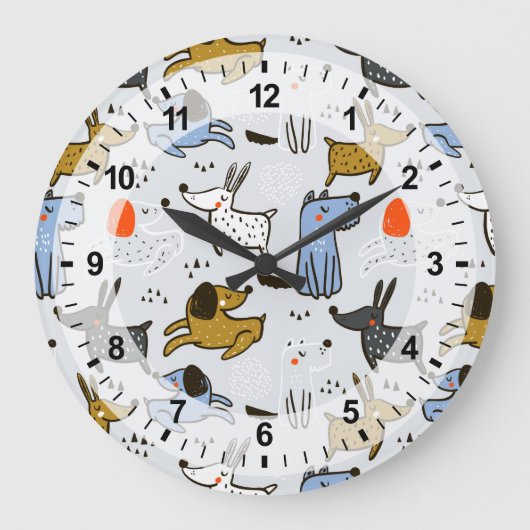 Cute Doodle Dog Patroon Grote Klok (Voorkant)