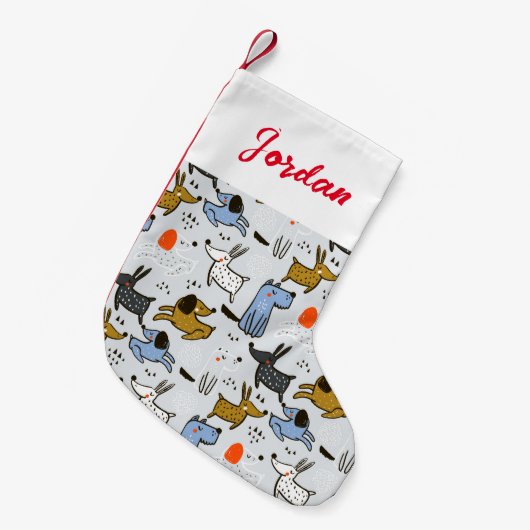 Cute Doodle Dog Patroon Kleine Kerstsok (Voorkant (Hangend))