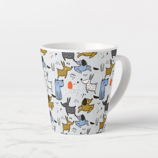 Cute Doodle Dog Patroon Latte Mok (Rechterhoek)