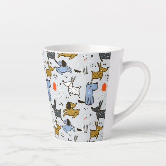 Cute Doodle Dog Patroon Latte Mok (Rechts)