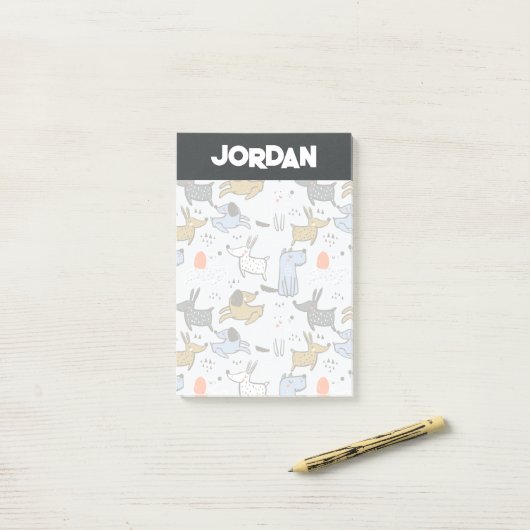 Cute Doodle Dog Patroon Post-it® Notes (Op bureau)